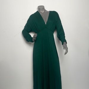 24 Seven Comfort Apparel Emerald Green Plunge V-neck Long Sleeve Maxi Dress XL